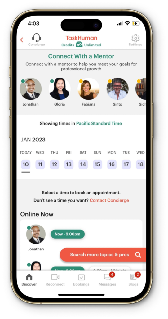 A screenshot of the TaskHuman real-time coaching platform for internal mentorship programs. 