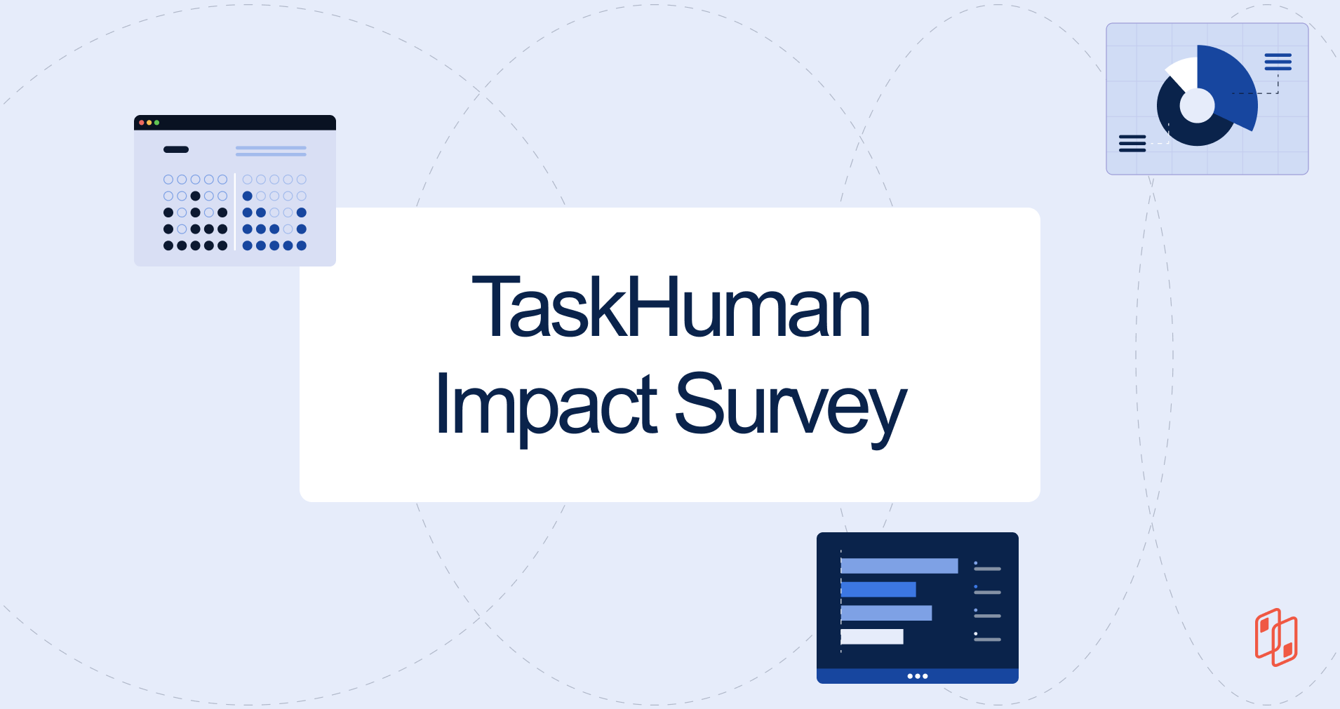TaskHuman Impact Survey cover image with illustrated dashboards and charts